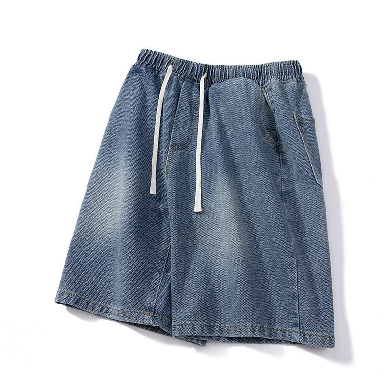 Summer retro denim shorts mens star embroidered hip-hop stitching washed street trend high street casual sports shorts 240828