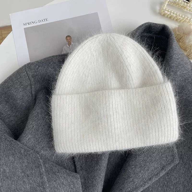 Angora Rabbit Fur Knitted Hat Women Soft Warm Fluffy Winter Hat Korea Ins Fashion Beanies Female Bonnet Warm Knit Skullies CapXJ251101