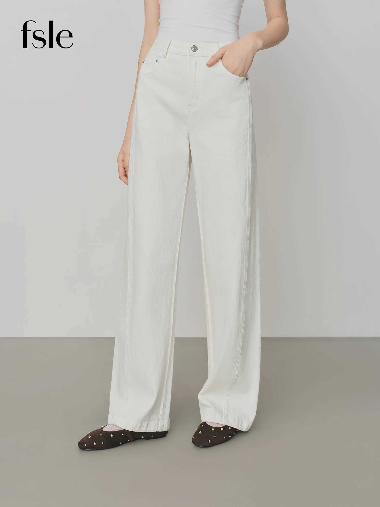 FSLE Retro Raw Denim Highwaist Straightleg Jeans Womens 2025 Early Autumn New 3D Cut Slimming Jeans 25FS13104 J251031