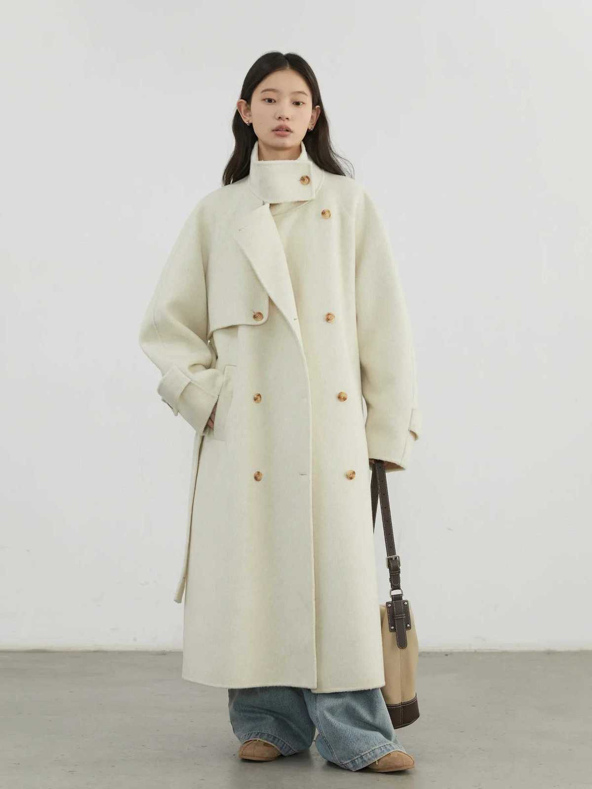 CHIC VEN Women Woolen Coats Loose Stand Collar Doublesided Overcoat Female Outerwear Office Ladies Clothing Autumn Winter 2024T251101