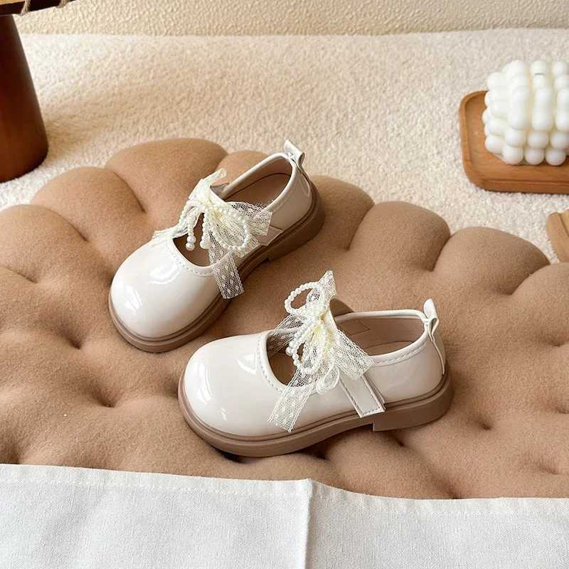 Spring Autumn Girls Performance Leather Shoes Fashion Lolita Kids Princess Mary Jane Shoes Chic Lace Bowknot Children Flat ShoesT251101