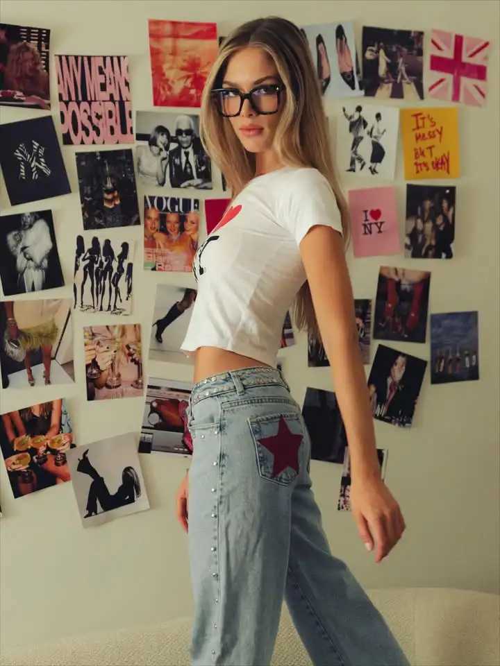 Y2K ONE DILEMMA Inspired Fashion Five Pointed Star Sequin Rivet Jeans A Casual Baggy Fit and Straight Leg Design Woman Clothing J251031