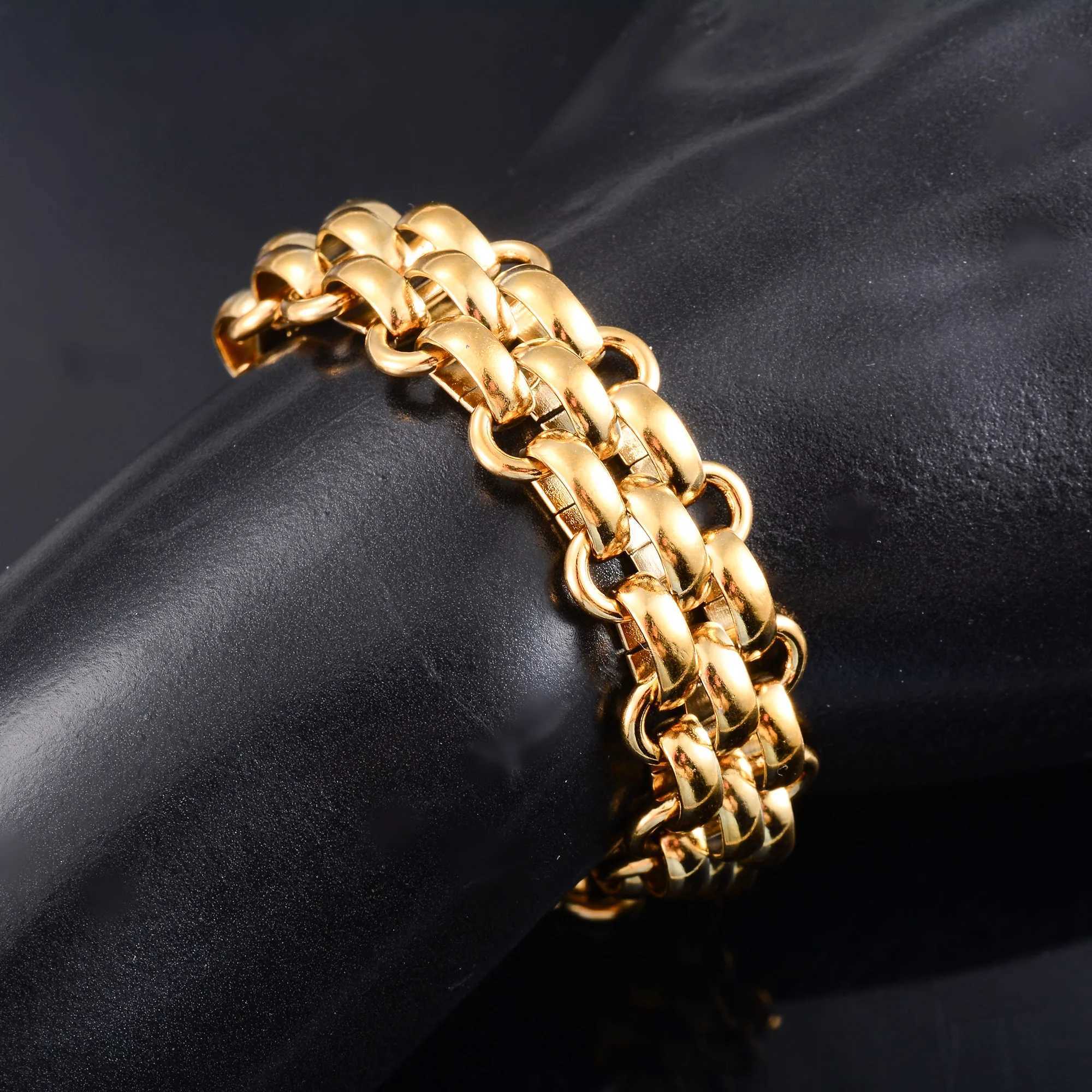 13.5mm wide heavy-duty stainless steel bracelet block chain mens punk bracelet hip-hop boy ankle wristband metal jewelry Y250329