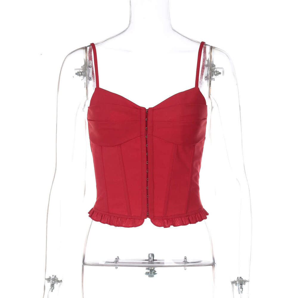 European And American INS Hot-Selling New Street Style Solid Color Sexy Slim Fit Patchwork Button Detail Ruched Edge Camisole For Women 4b00