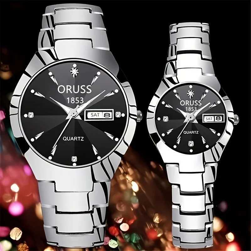 2pcs Couples Dial Cutting Quartz Business Fashion Analog Calendar Wrist Valentines Gift For Men Women Date W251031