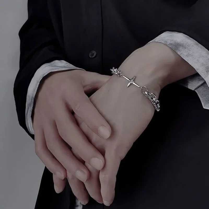 Star Link Chian Womens Bracelet Mens Punk Double layered Star Pendant Bracelet Y2k Fashion Stainless Steel Bracelet Jewelry Gift Y250329