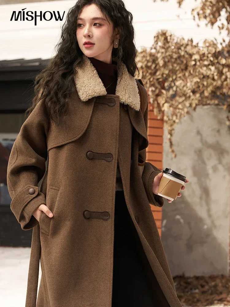 MISHOW Winter Thick Woolen Long Coat for Women 2023 Loose Warm Female Overcoats Lamb Fur Collar Coats Woman Clothing MXC55W0142T251101