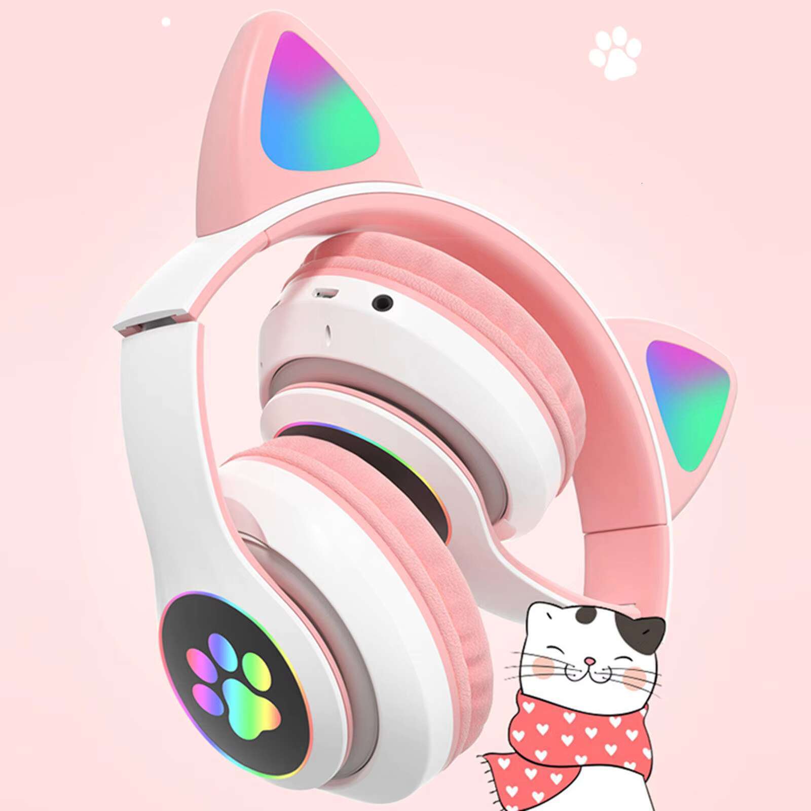 HiFi Headphone S28 Hot Cool Luminous Wireless Headset Earphone Auriculares Cute Cat Ear Headphones with Mic