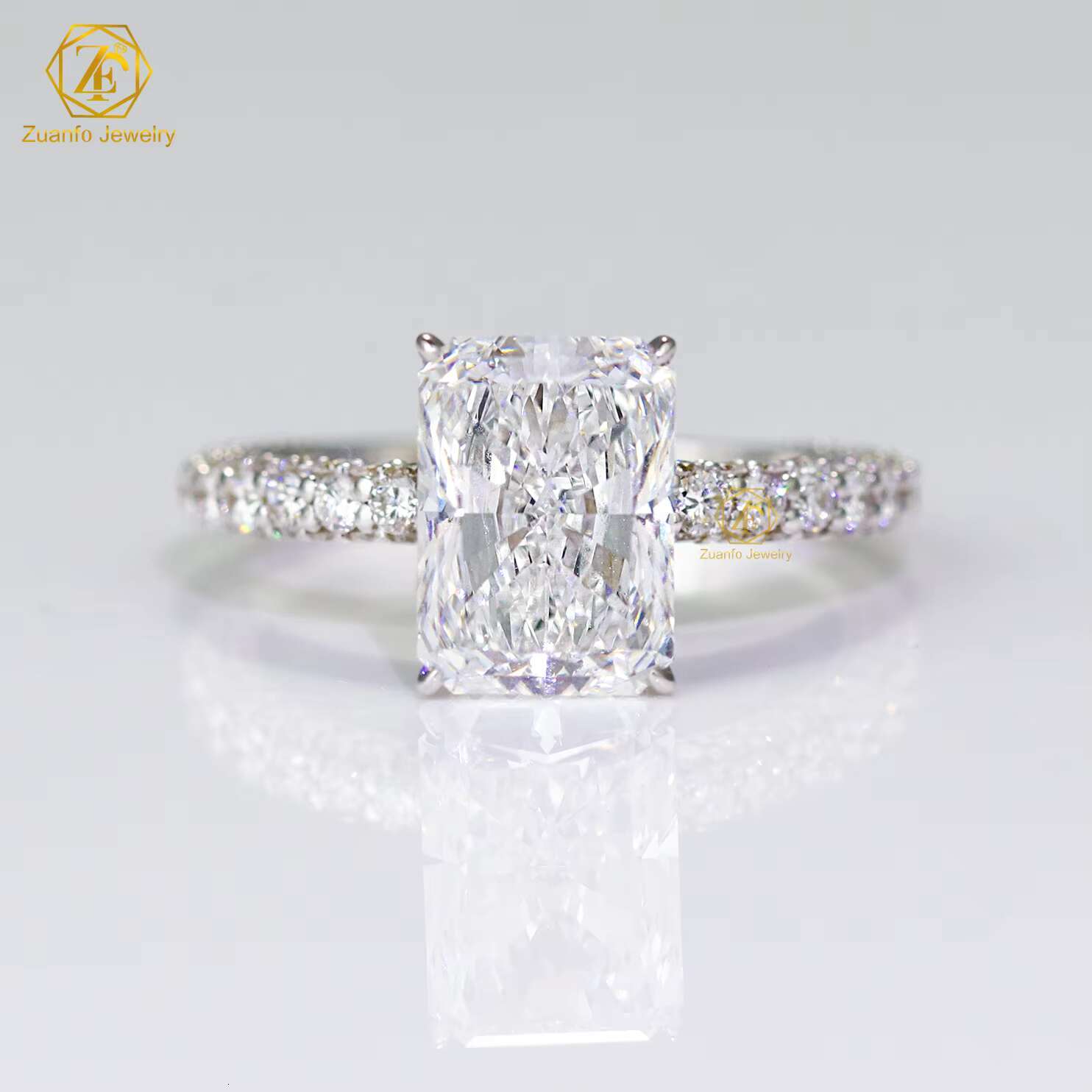 Manufacturer Custom Ring Solid 10K 14K 18K Gold Diamond VVS Moissanite 1-5ct Radiant Shape Custom Jewlery Custom Ring