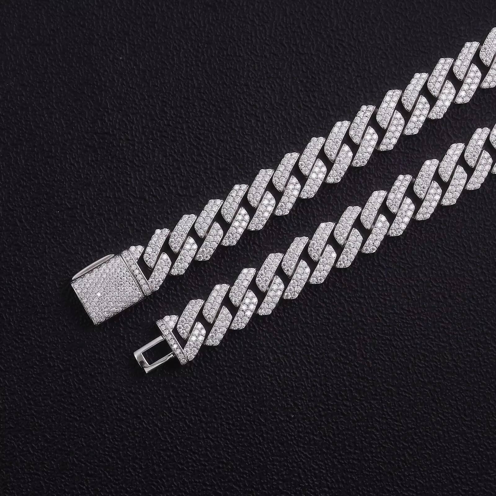 Factory DEF Moissanite Diamond 925 Sterling Silver Necklace with 12mm 2 Row GRA Ice Out Cubans Link Chain and Rapper Necklace