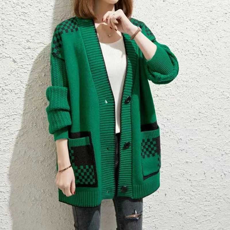 Autumn Winter Elegant Women Sweater Jackets Vneck Knitted Cardigan Long Sleeve Printed Casual Loose Coats Outwear ClothingT251101