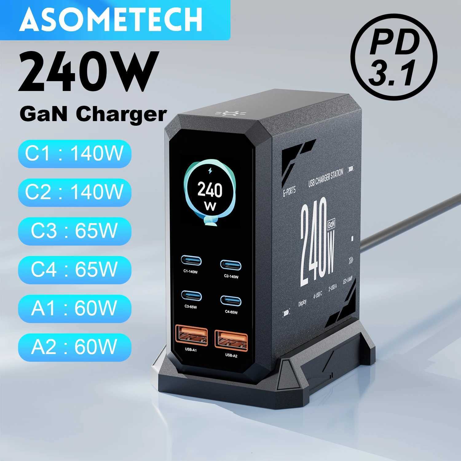 ASETECH 240W GaN Fast Charging Station 6 in 1 140W PD31 USB Type C PD QC30 PPS Desktop Charger For Book iPhone 16 Y251101