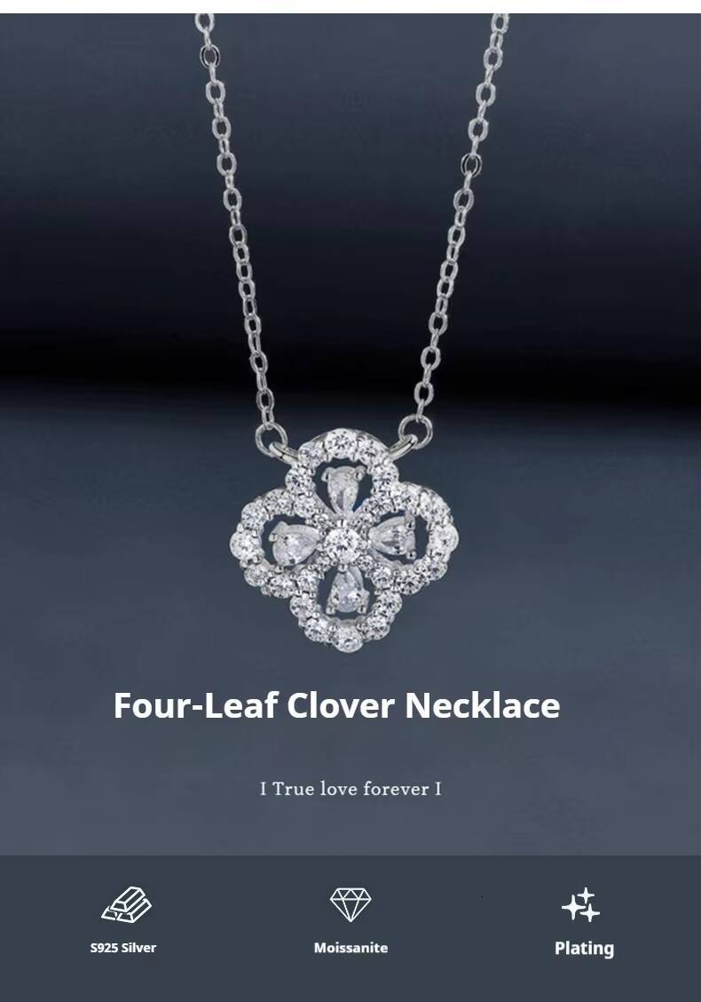 High Quality 925 Sterling Silver VVS D Mossanite Rhodium Plated Trendy 3mm 010ct Moissanite Fourleaf Clover Pendant Necklace