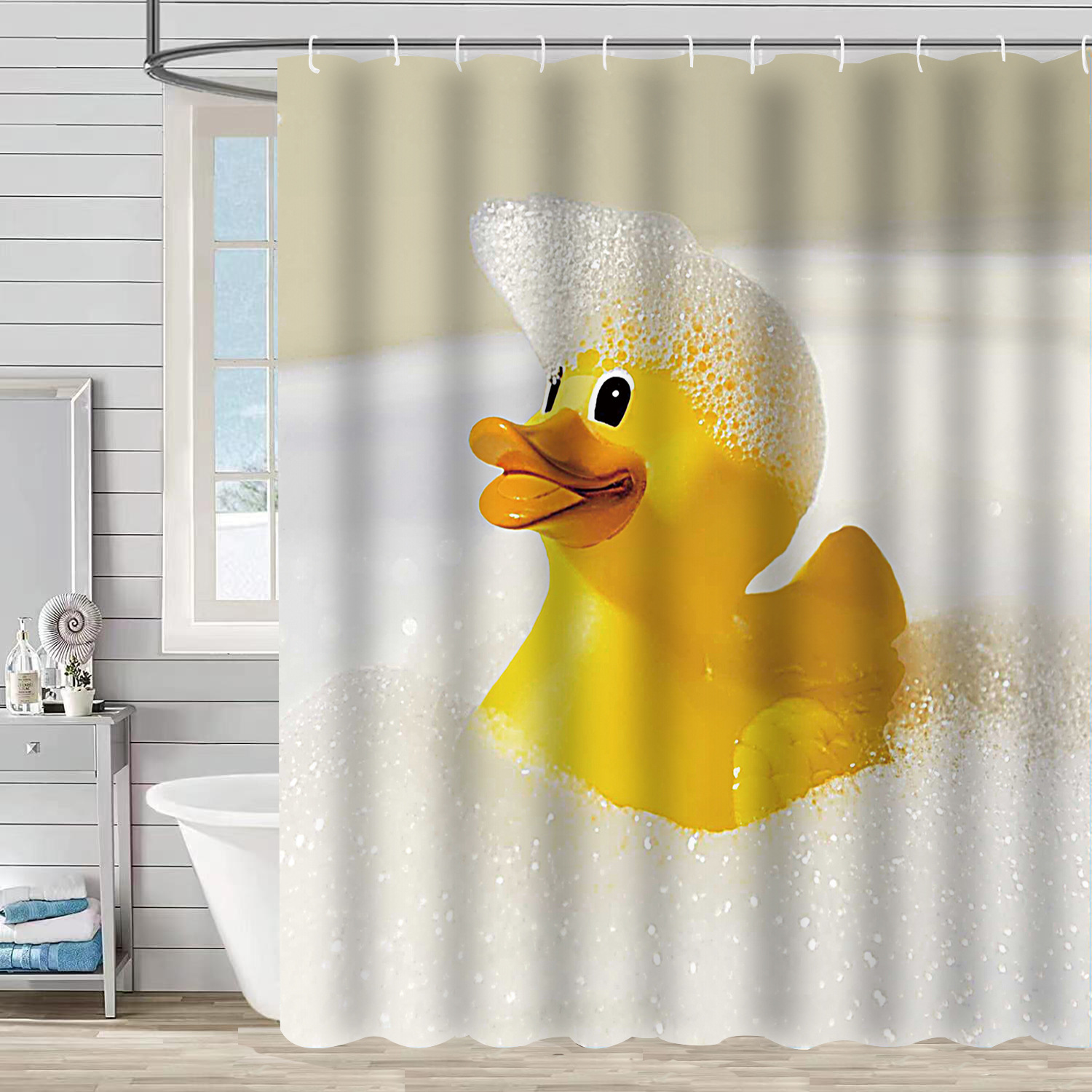 YL-37609 3D Digital Shower Curtain for Kitty Bathing, Bathroom Dry and Wet Separation, Polyester with Hooks, Isolation Curtain