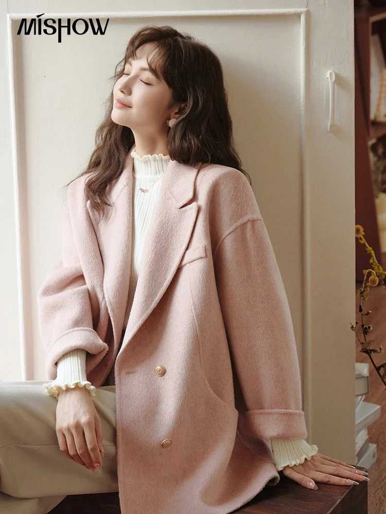 MISHOW Doublesided Woolen Coat for Women 2023 Winter Gentle Single Breasted Loose Office Lady Short Wool Outerwear MXC51W0108T251101
