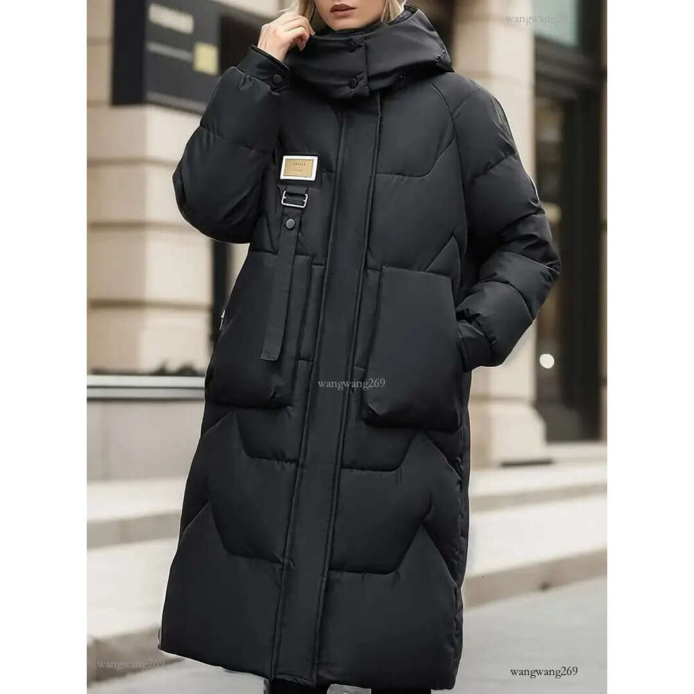2024 New Winter Parka Woman Long Jacket Hooded Detachable Thicken Loose Fur Collar Zipper Pockets Warm Snow Wear Padded Coat H82#65