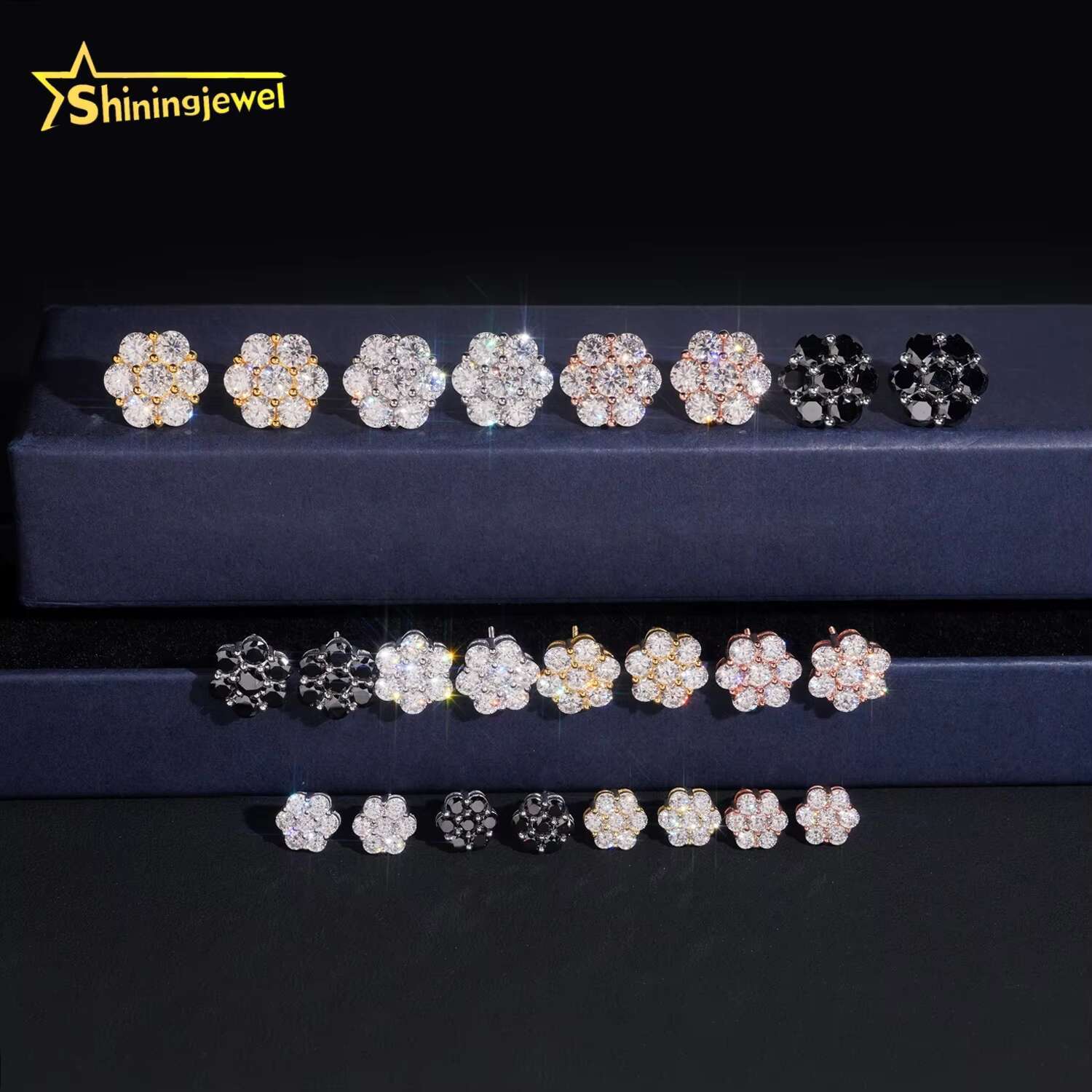 Hot Sale Fine Hip Hop Jewelry Multi Sizes 925 Sterling Silver Flower Iced Cluster Moissanite Diamond Earrings