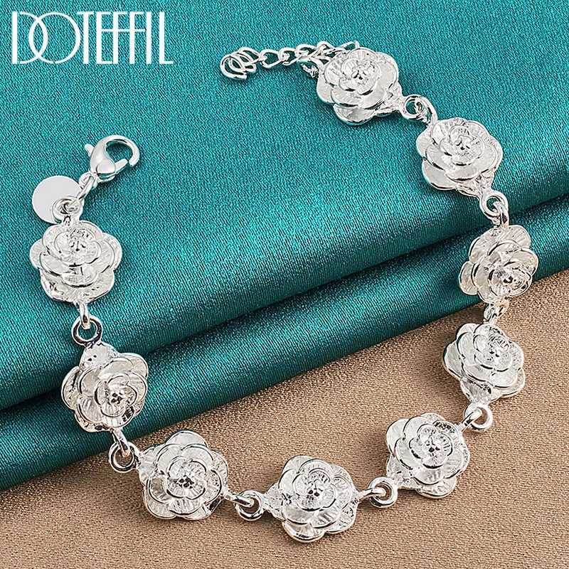 DOTEFFIL 925 sterling silver full rose chain bracelet suitable for womens weddings engagement parties fashionable and charming jewelry Y250329