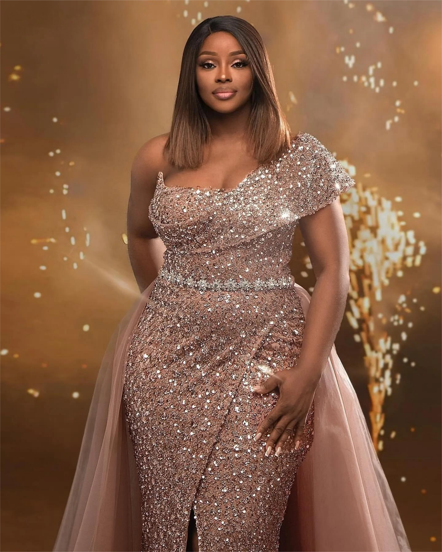 Rose Gold Mermaid Prom Dress Sequined Lace Beaded Evening Formal Party Second Reception 50th Birthday Engagement Gowns Dresses Robe De Soiree