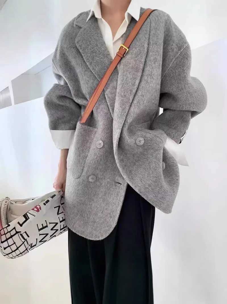 2025 Autumn WinterWomens Woolen Coats Loose Casual Double Breasted Retro Doublesided Jacket Office Lady OuterwearT251101