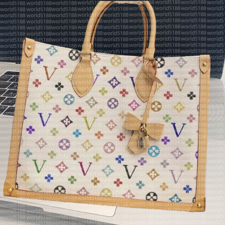 10A New leather takashi murakami handbag Colorful Flower Tote bag onthego Shopping bag Large capacity Mommy bag Crossbody single shoulder handbag for women purse