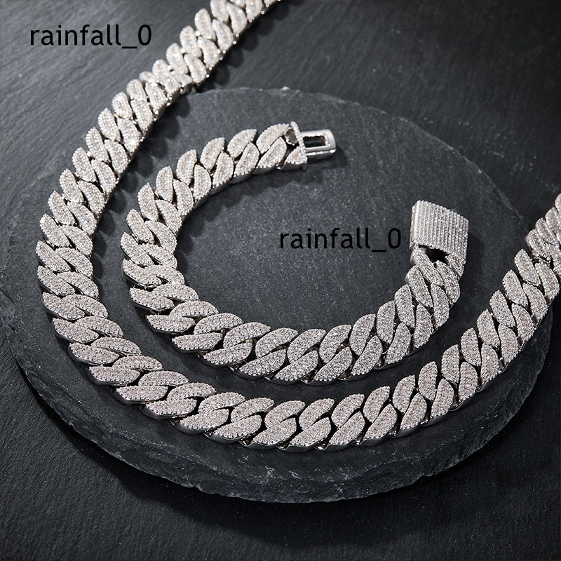 Mens ThreeRow Cuban Style Micro Paved 15mm Moissanite Necklace HipHop Personality Trendy