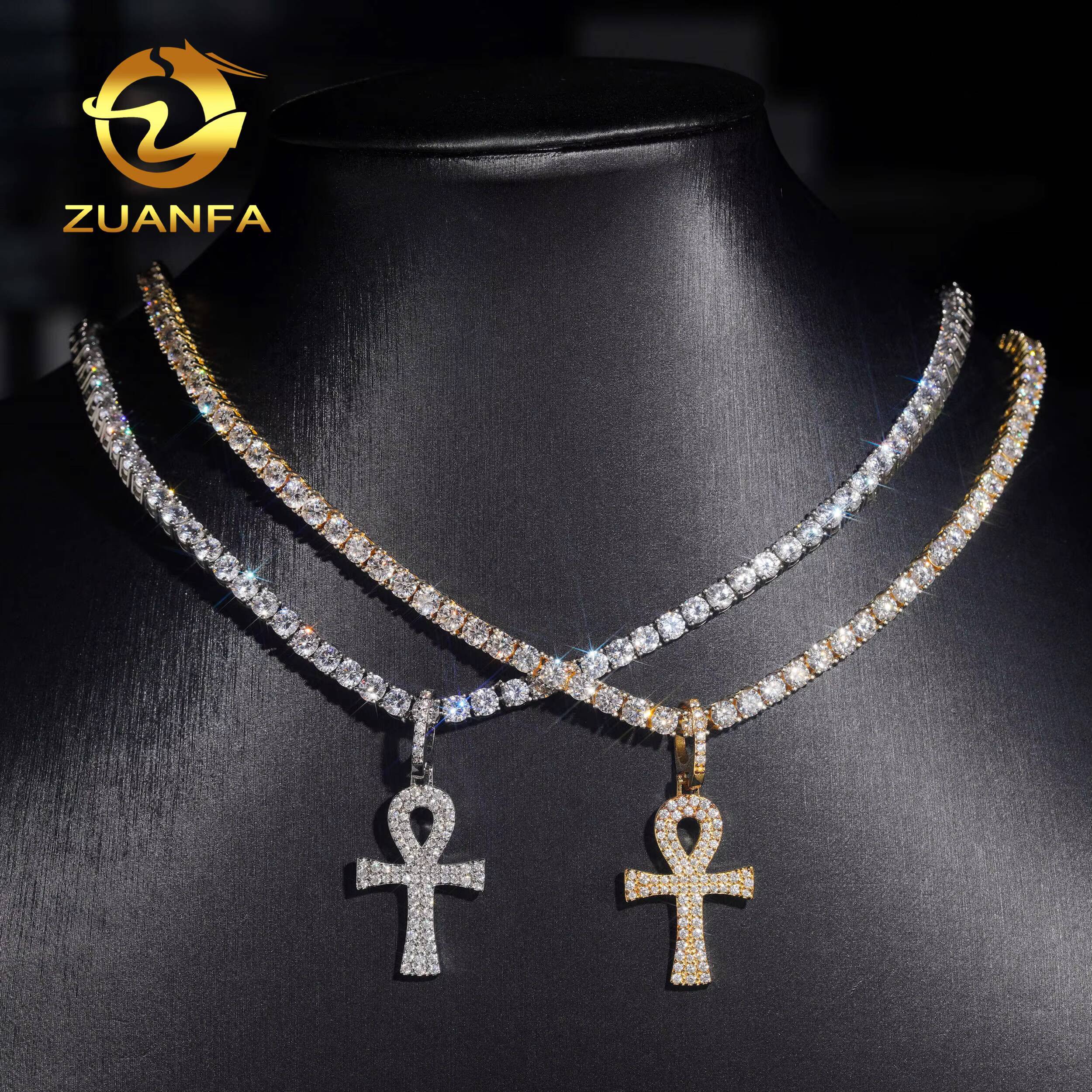 Ready to Ship Hip Hop Moissanite Cross Charms Diamond Jewelry Iced Out 925 Silver VVS Moissanite Cross Pendant GRA Certificate