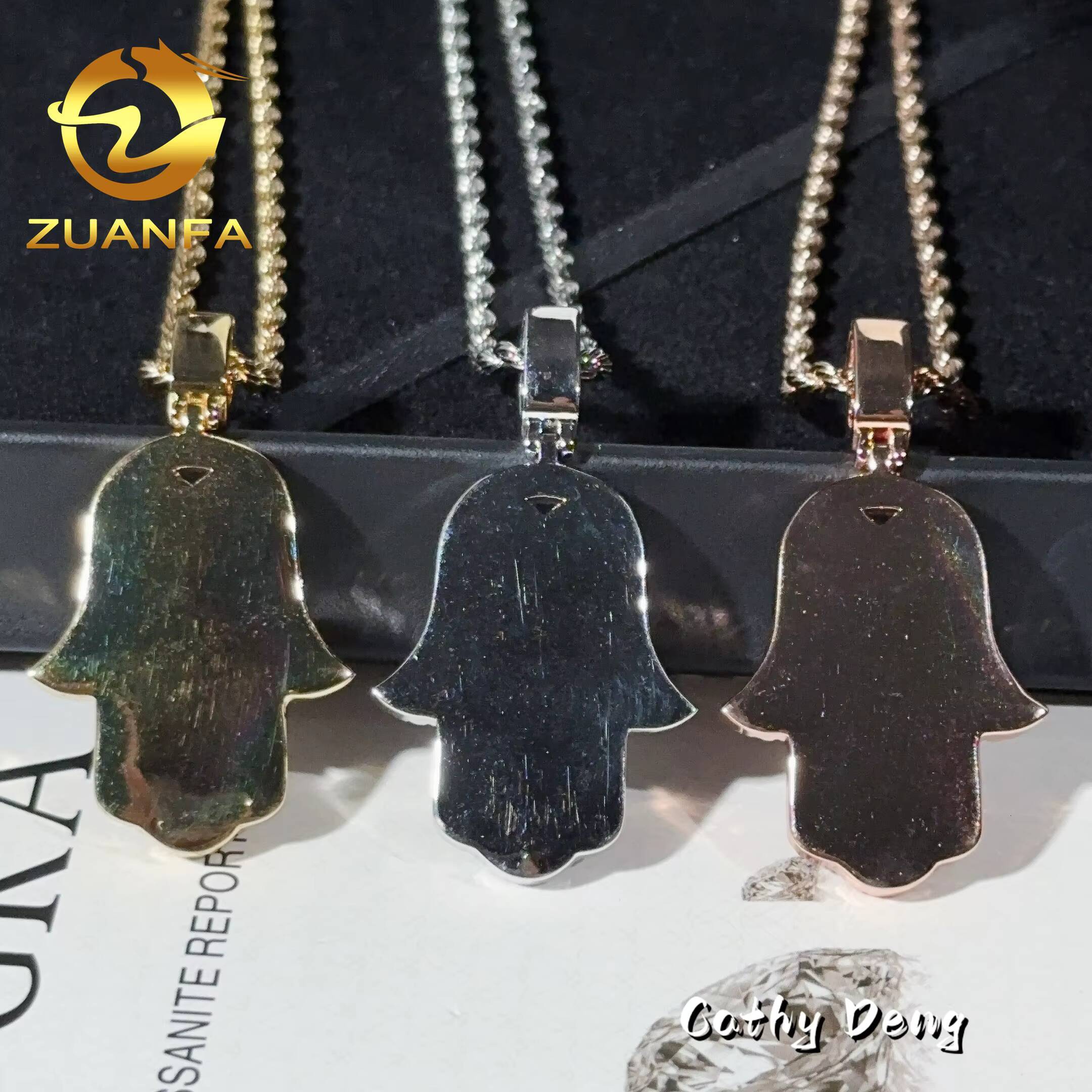 Ready to Ship Moissanite Hip Hop Jewelry Hamsa Iced Out Pendant Sterling Silver 925 Moissanite Pendant With Rope Chain for Men