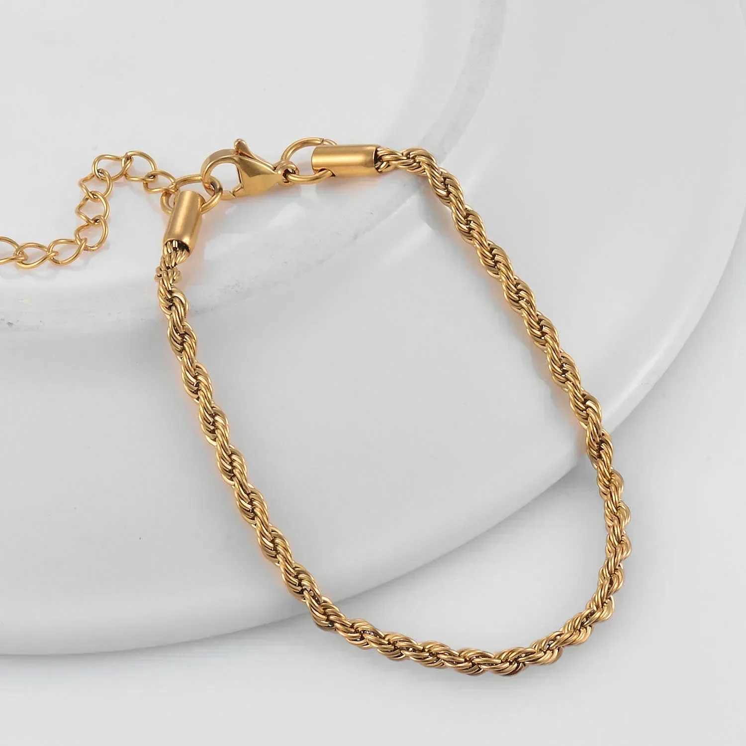 2/3/4/5/6mm Twisted Rope Chain Stainless Steel Rope Chain Bracelet 2.0mm-6.0mm Hip Hop Bracelet Mens Bracelet Y250329