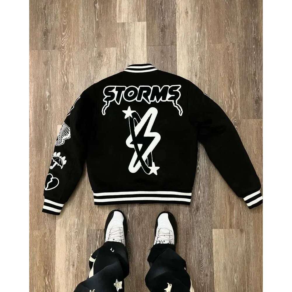 Baseball Jacket Storm Gothic Embroidery Oversized Motorcycle Baseball Uniform Men's Y2k American New Trend Haruku Hip-Hop Joker Jacket Coat