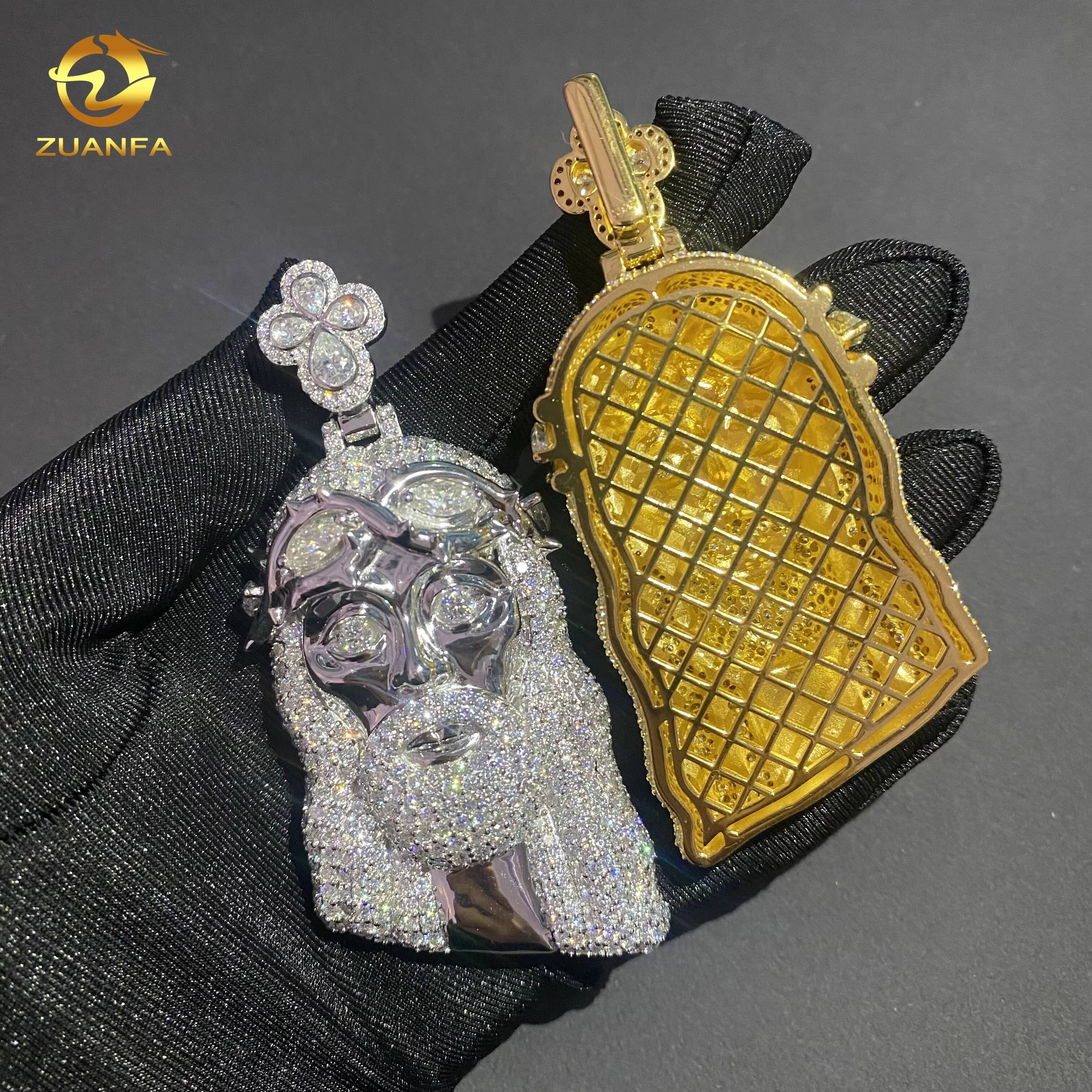 GRA Certificate Fine Hip Hop Jewelry Iced Out VVS Moissanite Pear Cut Diamond Pendant 925 Silver Jewelry Jesus Pendant