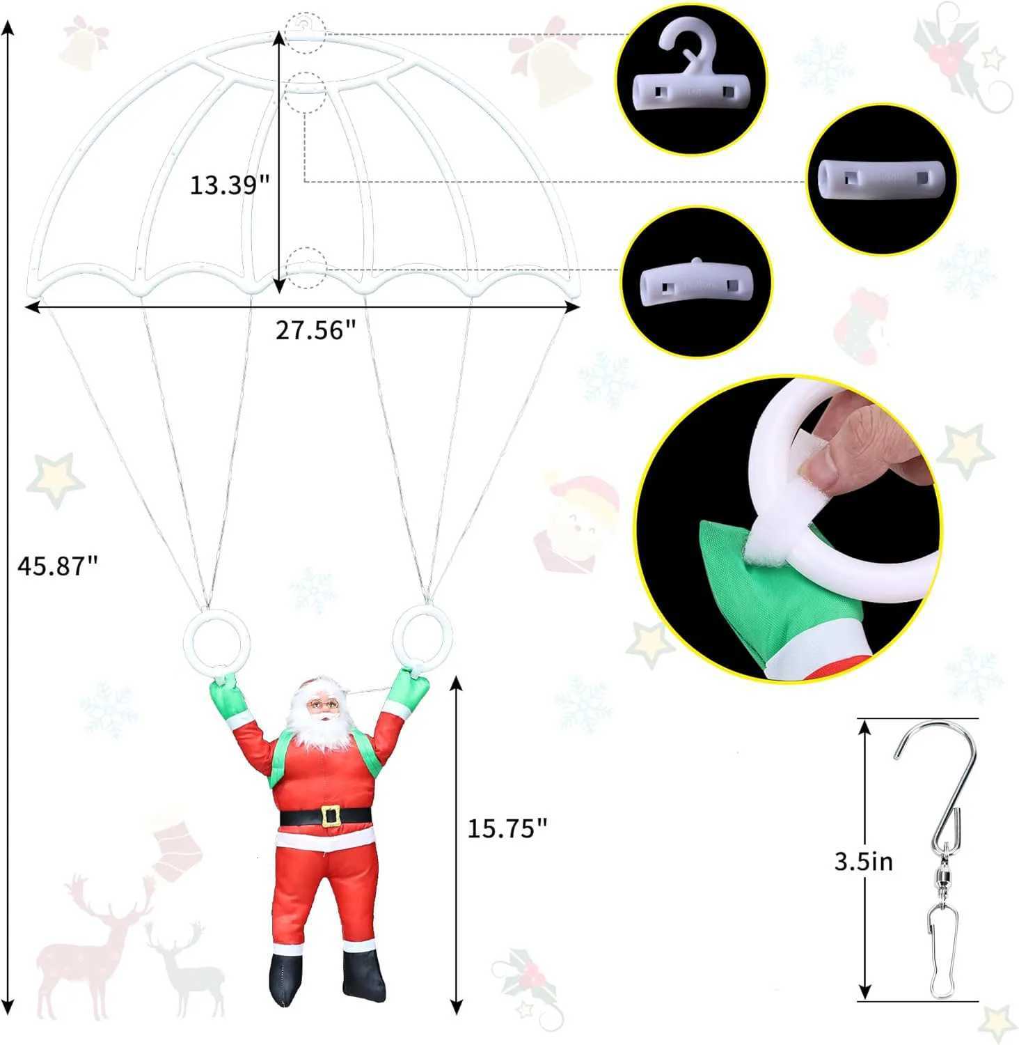 Christmas Decorations Lights Outdoor 28ft USB LED Christmas Parachute Light with Santa Claus for Roof Eave Balcony Garden Decor Z251101