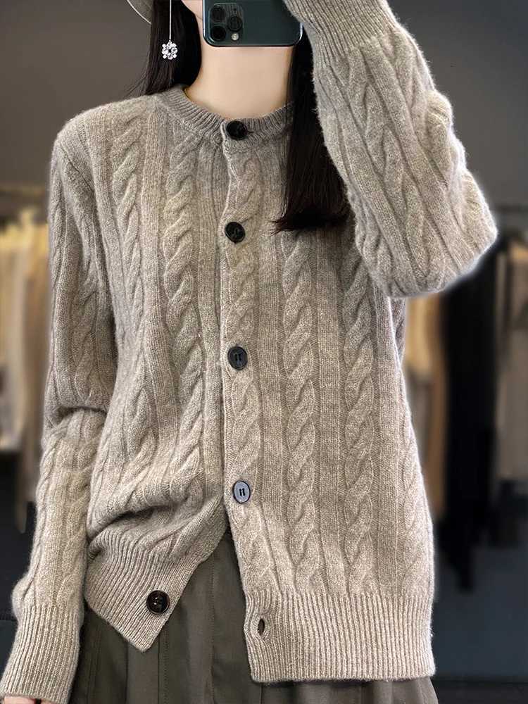 Womens Autumn Winter New Collection 100 Cashmere Knit Cardigan Sweater Twisted Flower Round Neck Cashmere Sweater Lazy StyleT251101