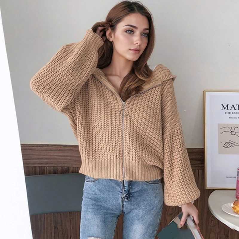 Autumn and Winter Hooded Loose Cardigan Sweater New Womens Solid Color Zipper Tops Long Sleeve Fashion Casual Knitwear ClothingT251101