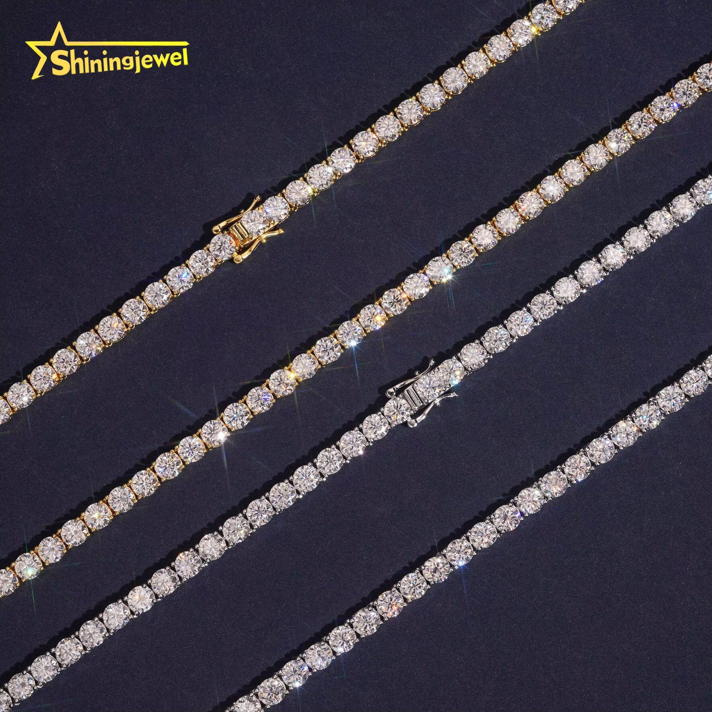 Hip Hop Iced Out 5mm Moissanite Tennis Necklace 925 Silver Men Women VVS Moissanite Tennis Chain Shipped From USA Warehouse