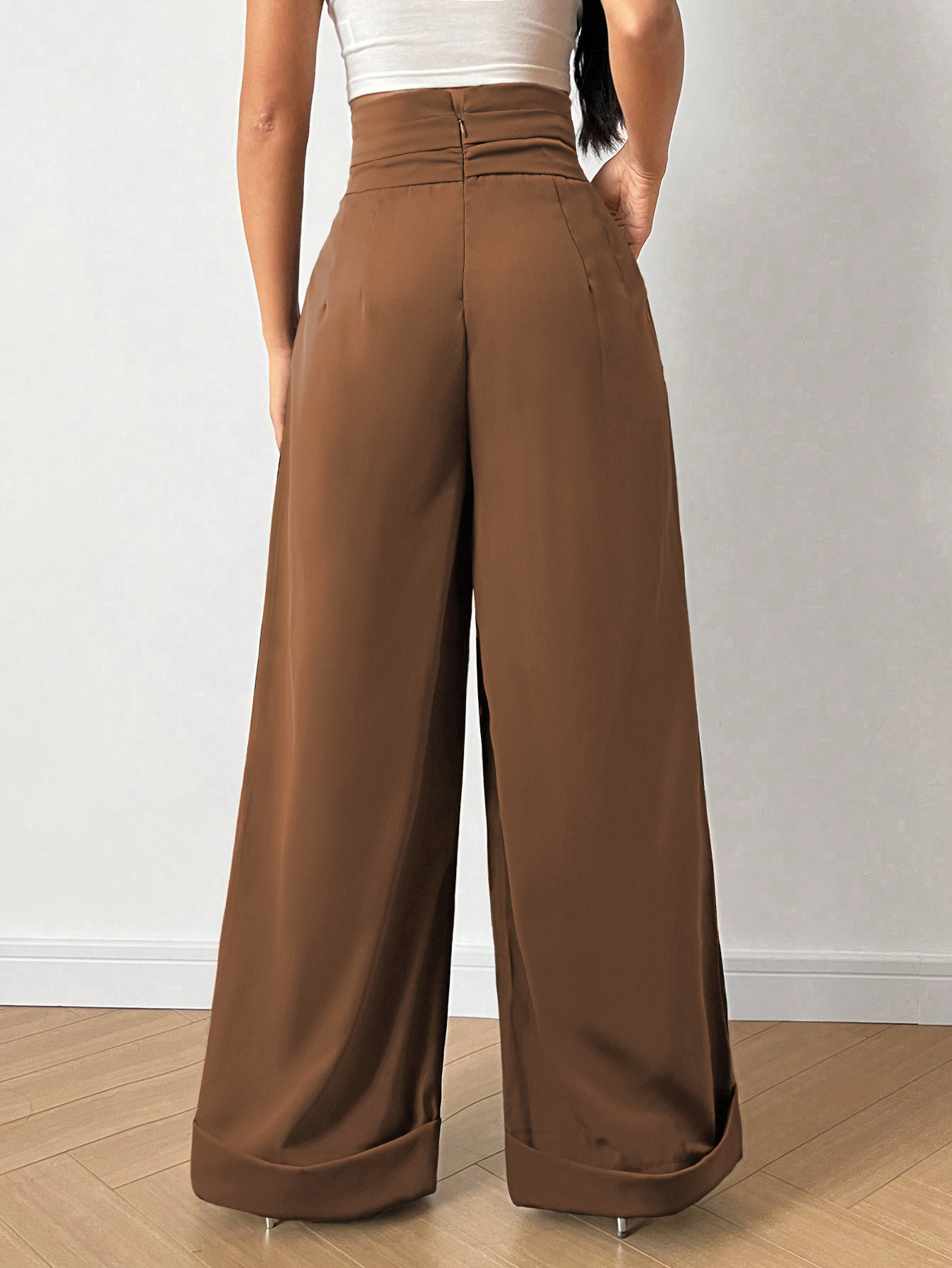 Elegant Casual-Friendly Trouser Design by Ladies' Comfortable Material: Solid Color Broad Silhouette from Petite up---103