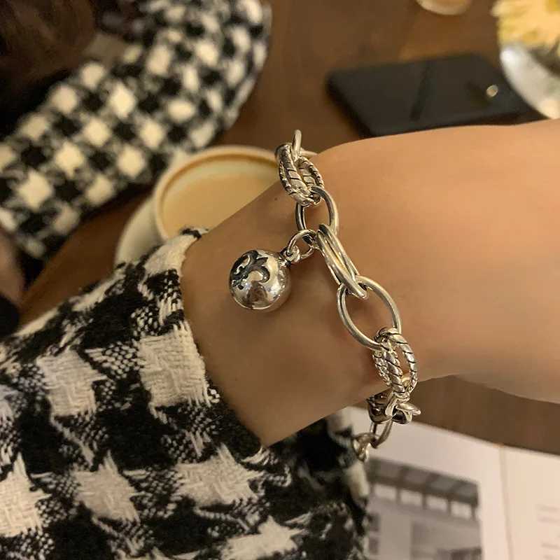 Mewanry silver couple bracelet trend punk hip-hop retro creative thick chain bell party jewelry birthday gift Y250329