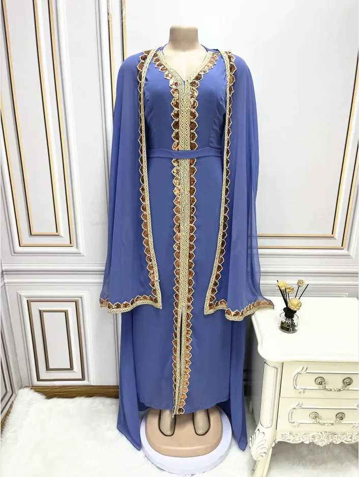 Ele Abayas for Women Dubai 2024 slim womens dress 2-piece set chiffon chlorine Sve Ktan Plus size party sequin robe W250401