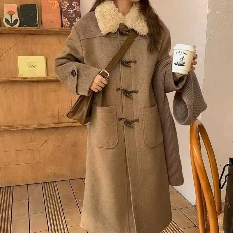 Wool Jackets Women Long Coat Autumn Winter Woolen Overcoat Vintage 2025 Single Breasted Turn Down Collar Office Lady OuterwearT251101