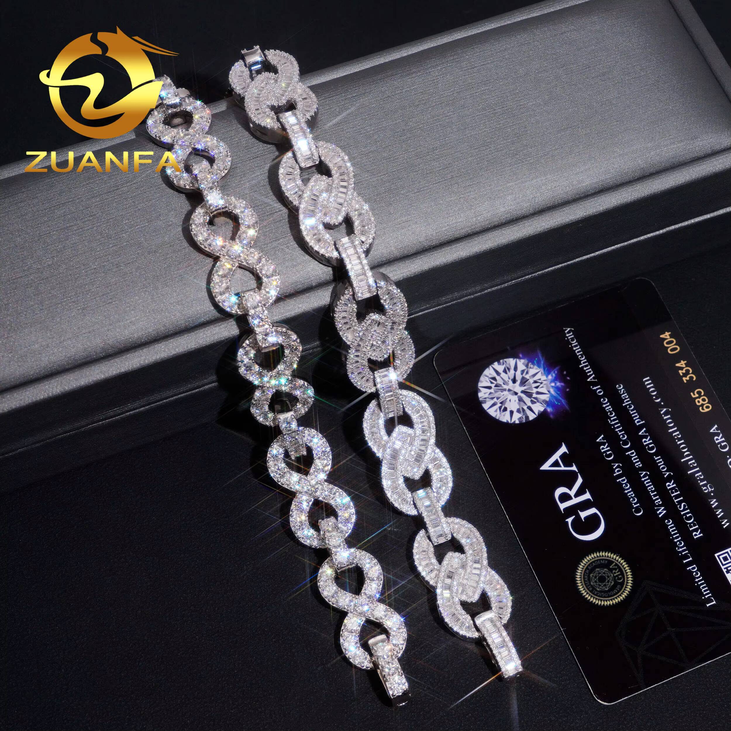 Hip Hop Jewelry 13mm 15mm VVS Moissanite Cuban Link Bracelet 925 Silver Pass Diamond Tester Infinite Moissanite Bracelet