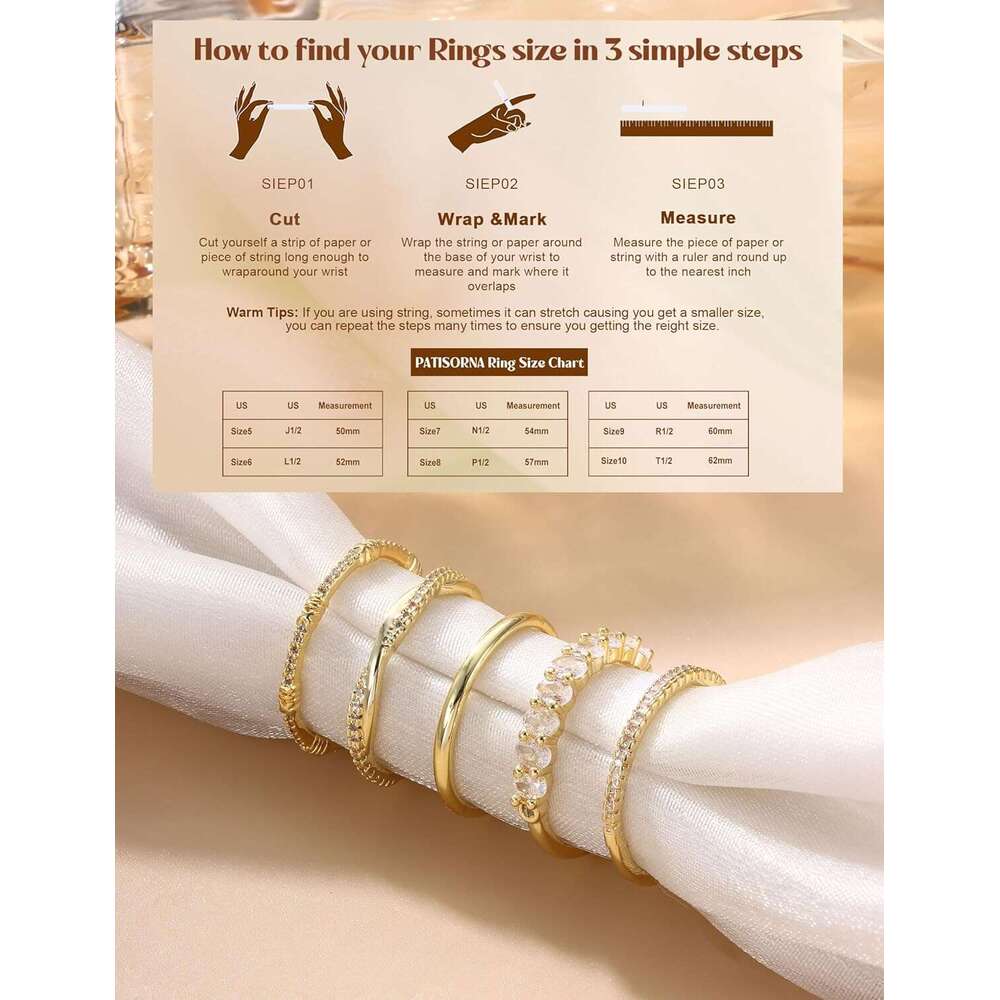 5PCS Stackable for Women, Non Tarnish Dainty Cubic Zirconia Rings, 14K Gold Plated Minimalist Wedding Band Set, Trendy Statement Stacking Rings Jewelr