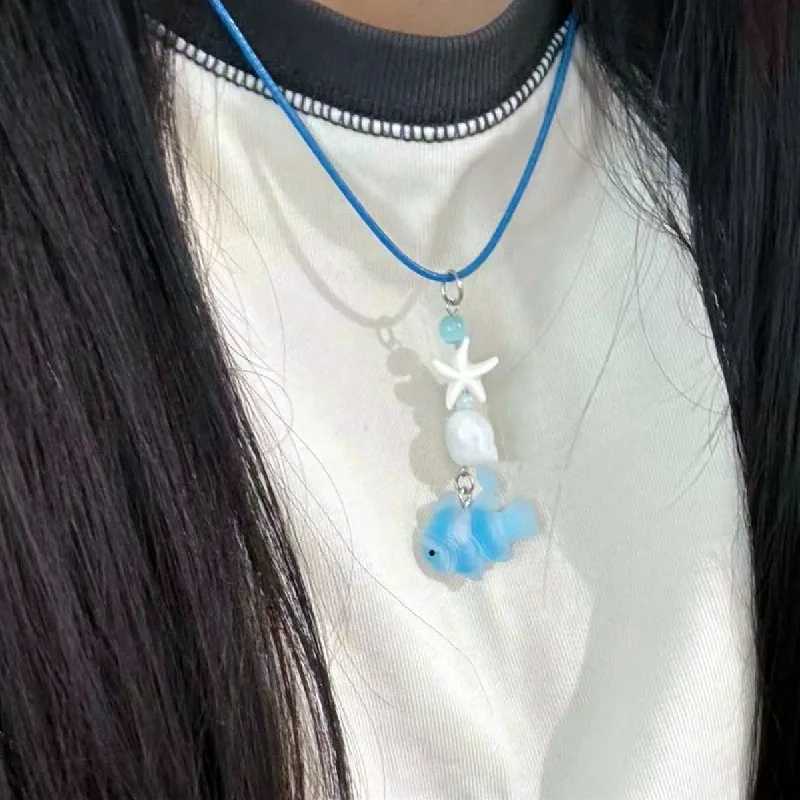 Geometry Clownfish Pendant Necklaces Harajuku Necklace for women girls Cool Y2k Aesthetic Jewelry 2024C250407