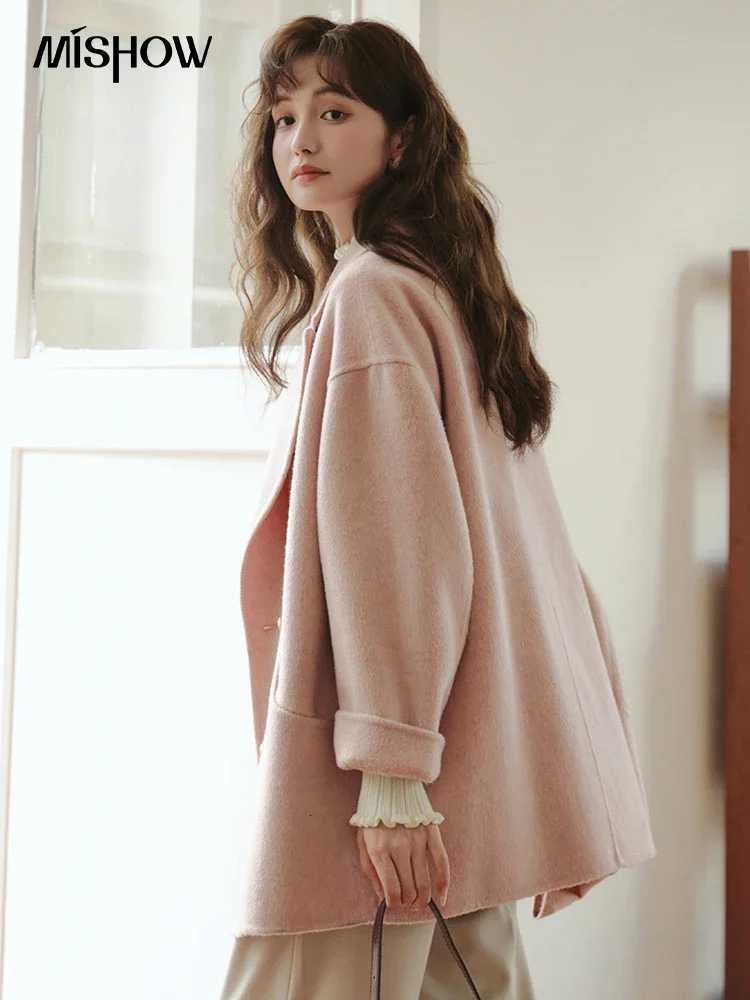 MISHOW Doublesided Woolen Coat for Women 2023 Winter Gentle Single Breasted Loose Office Lady Short Wool Outerwear MXC51W0108T251101