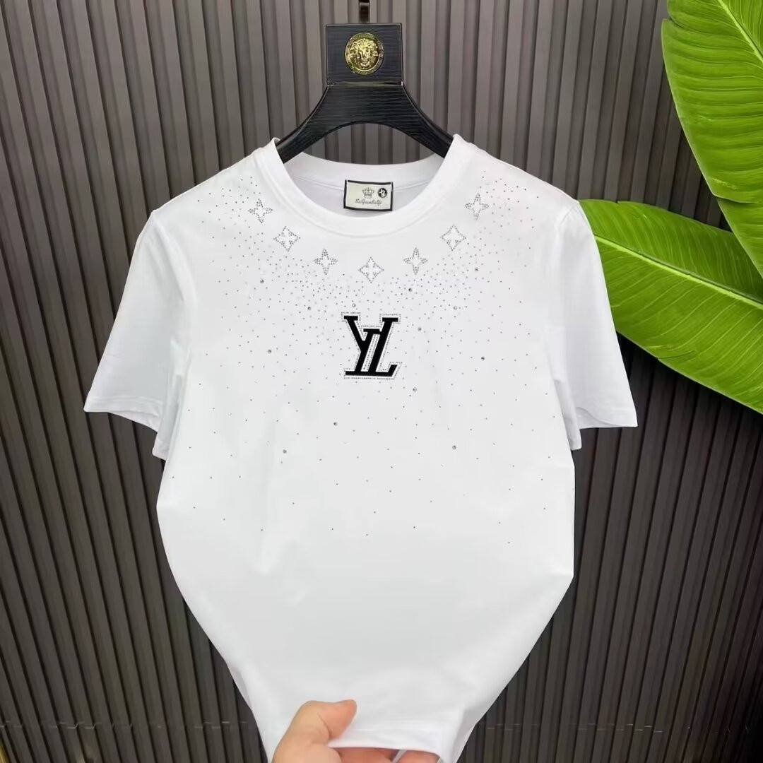 Designer clothing full of stars broken diamond short-sleeved men's fashion T-shirt with loose top half sleeved summer niche casual hot diamond T-