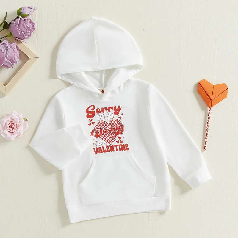 Ddmyshoesvip Kids Girls Boys Fall Hoodies Fashion Letters Heart Print Long Sleeve Hooded Sweatshirt Valentines Day Clothes Pullovers