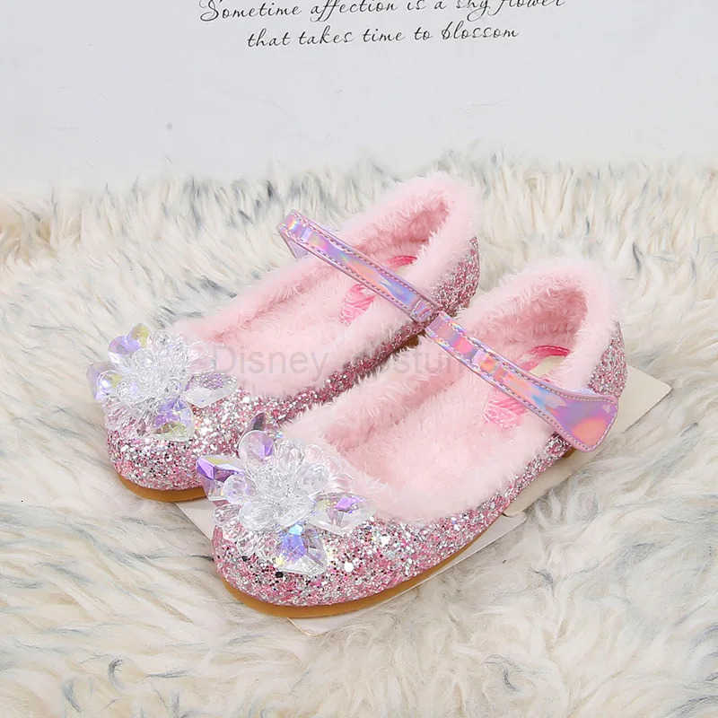 Disney Girls Plush Slippers Frozen Cute Childrens Princess Elsa Winter Cotton Slippers Baby Snow Home Pink Blue Shoes Size H251101