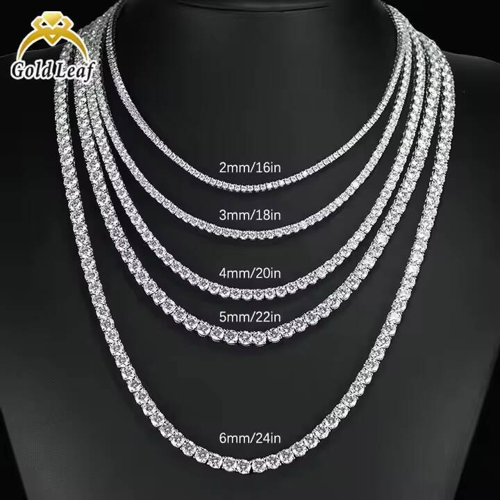 Pass Diamond Test 2mm 3mm 4mm 5mm 65mm 925 Silver Moissanite Diamond Tennis Necklace Fashion Jewelry for Men Women