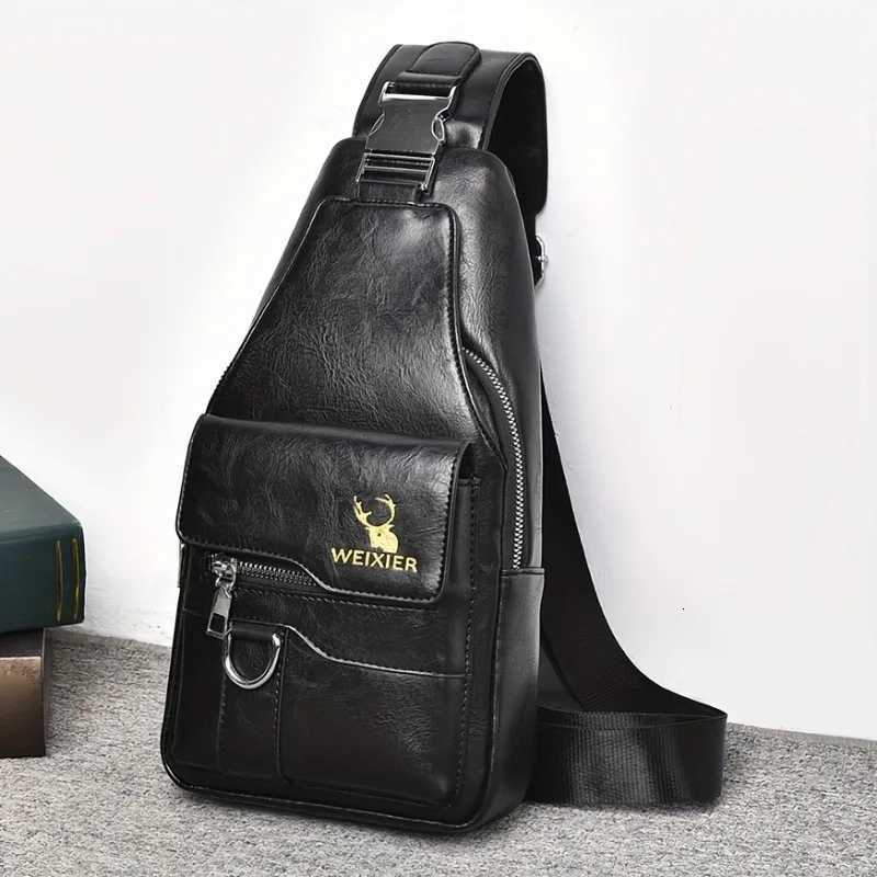 1pcs Vintage Waterproof PU Crossbody Bag AntiStain Large Capacity Casual Outdoor Travel Chest Pack Fashionable shoulder bagW251101