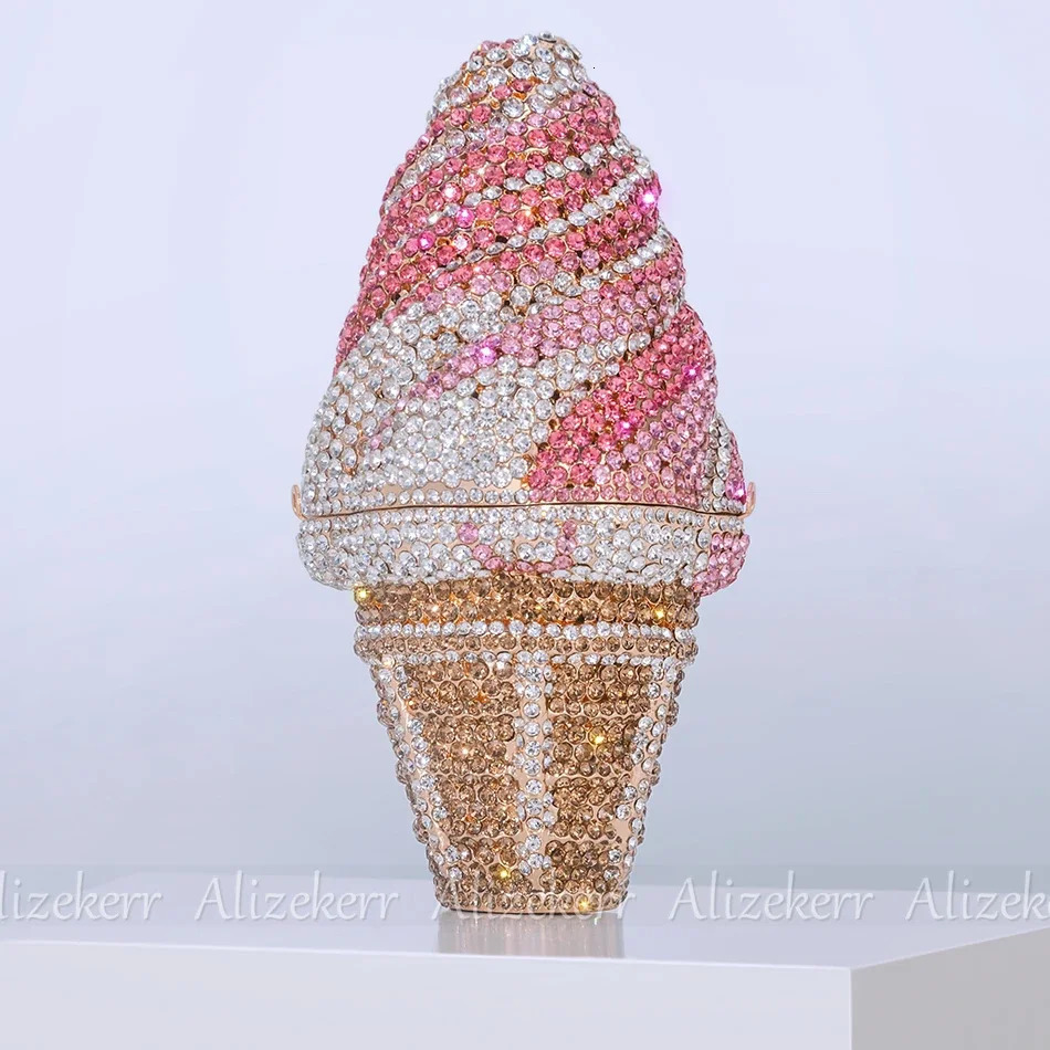 Ice Cream Shaped Diamond Evening Clutch Bags Boutique Novelty Mini Rainbow Colored Rhinestone Purses And Handbags Party Wedding 250324