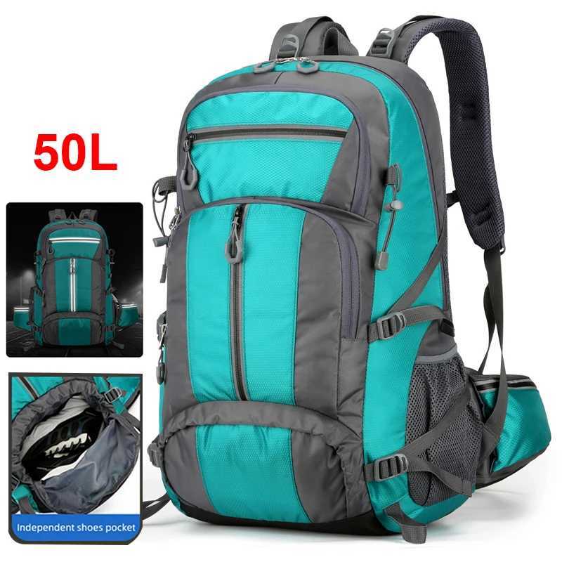 50L Nylon Backpack Camping Bag Outdoor Sport Hiking Trekking Climbing Travel Shoulder Reflective Shoes Luggage Outdoor Men BagC250407